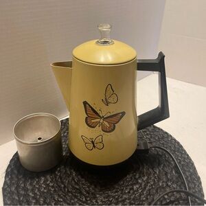 Vintage West Bend Yellow Butterfly Design Coffee Percolator. Read